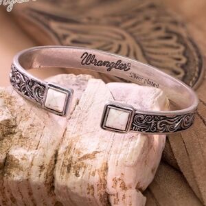 Wrangler Silver-Plated Cuff Bracelet with White Stone Accents